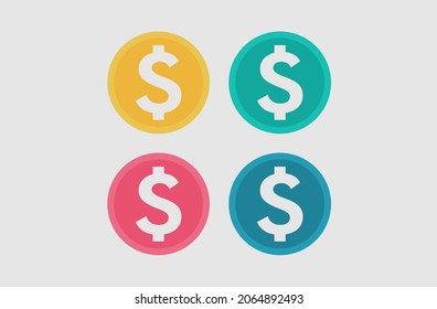 Simple dollar currency icon. with four kinds of colors