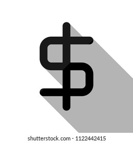 simple dollar symbol. Black object with long shadow on white background