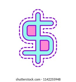 simple dollar symbol. Colored sketch with dotted border on white background
