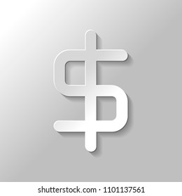 simple dollar symbol. Paper style with shadow on gray background