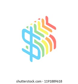 simple dollar symbol. Stack of colorful isometric icons on white background