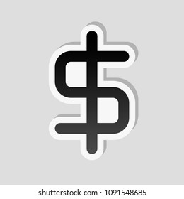 simple dollar symbol. Sticker style with white border and simple shadow on gray background