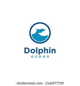 simple dolphin jump in circle logo design modern concept