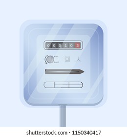 Simple domestic analogue electricity or electrical meter isolated on light background. Device measuring consumed electric energy in kilowatt hours. Colorful vector illustration in flat style.