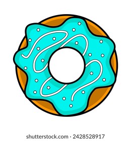 A simple donut design with blue cream and sprinkles. Sweet and delicious junk food.