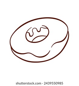 Simple donut icon in line art style. Logo for bakery, menu, restaurant, cafe design. Vector illustration isolated on a white background.