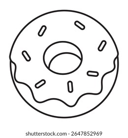 Simple donut outline with icing and sprinkles isolated on white background.