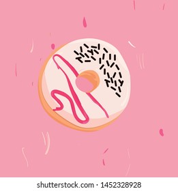 simple donut vector illustration flat design , sweet donut with vanilla and strawberry cream