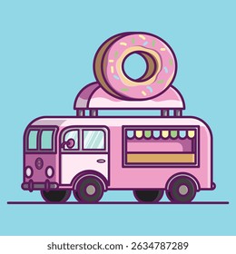 Simple Donut Wheels Sweet Ride cartoon vector illustration Collection of Truck Shop concept icon isolated