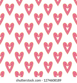 Simple donuts heart seamless vector pattern. Valentines day background