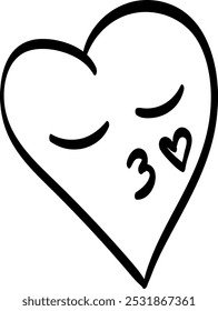 A simple doodle of an adorable heart sending a kiss, symbolizing love, infatuation, passion, and courtship.