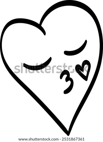 A simple doodle of an adorable heart sending a kiss, symbolizing love, infatuation, passion, and courtship.