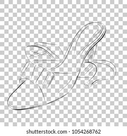 Simple Doodle Black Outline of Woman Shoes, High Heel at Transparent Effect Background