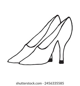 Dibujo simple de la Ilustración vectorial en blanco y negro de los zapatos de tacón alto de la mujer del estilete 