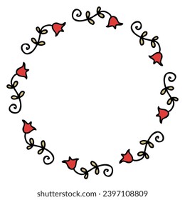 Simple doodle bluebell flowers circular empty frame. Perfect for sticker, card, poster. Freehand isolated vector illustration.



