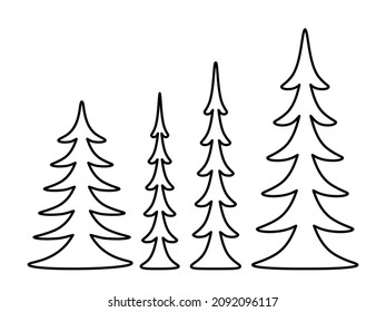 Simple doodle of a Christmas tree. Set of contours of trees isolated on white background. Fir symbol.