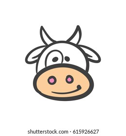 Simple doodle of a cow head, Hand drawn vector illustration