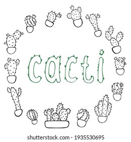 Simple doodle of a cute cactus. Hand drawn illustration. Vector elements isolated on white background.