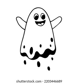 Simple doodle of a cute ghost. Linear sketch for Halloween. Vector graphic.