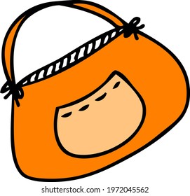 Simple doodle of cute orange summer bag. Cartoon style. Hand drawn vector illustration. Design for T-shirt, textile and prints.