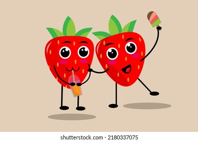 Simple Doodle Design About Friendship Between 2 Berries Full Of Fun With Kawaii Eyes