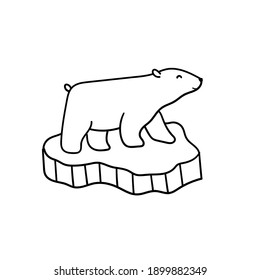 Einfache doodle Zeichnungen mit Eisbär auf dem Eisberg. Vektorgrafik einzeln auf weißem Hintergrund