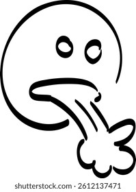 Simple doodle of a face vomiting, depicting nausea or stomach upset.