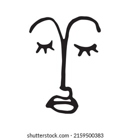 Simple doodle faces. Human abstract line face. Nail female stamp.