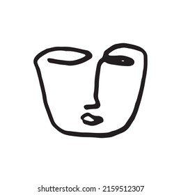 Simple doodle faces. Human abstract line face. Nail female stamp.