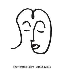 Simple doodle faces. Human abstract line face. Nail female stamp.