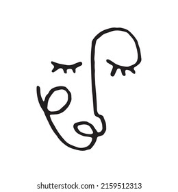 Simple doodle faces. Human abstract line face. Nail female stamp.