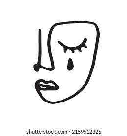 Simple doodle faces. Human abstract line face. Nail female stamp.