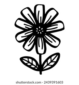 simple doodle flower, black and white ink pen drawing.
