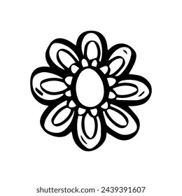 Dibujo simple de la flor del doodle, pluma de la tinta blanca y negra.