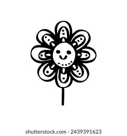 simple doodle flower, black and white ink pen drawing.