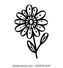 simple doodle flower, black and white ink pen drawing.