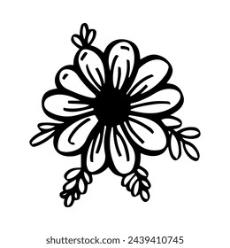 simple doodle flower, black and white ink pen drawing.