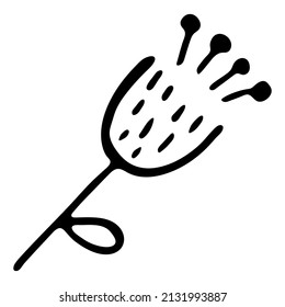 Simple doodle flower isolated on white background. Hand drawn tulip. Vector illustration. For poster, banner, baby projects, print, coloring book.