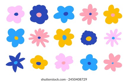 Simple doodle flower set. Trendy color botanical elements