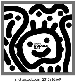 Simple doodle graffiti with bold text in gray frame on white background to celebrate National Doodle Day on September 3