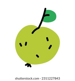Simple doodle green apple. Flat vector illustration.