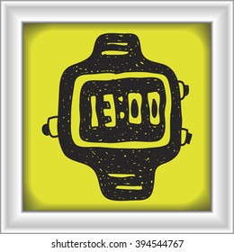 Simple doodle of a hand drawn digital watch