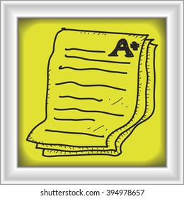 Simple doodle of a hand drawn exam paper showing an A plus