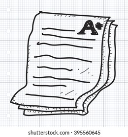 Simple doodle of a hand drawn exam paper showing an A plus