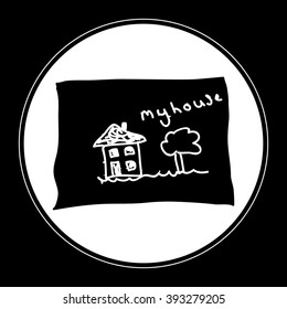 Simple doodle of a hand drawn house on a blackboard