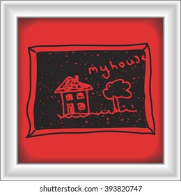 Simple doodle of a hand drawn house on a blackboard