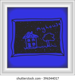 Simple doodle of a hand drawn house on a blackboard