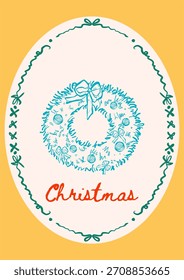 Diseño de corona de Navidades enmarcadas dibujadas a mano de Doodle simple