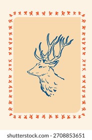 Simple Doodle dibujado a mano enmarcado Boceto de animales de reno