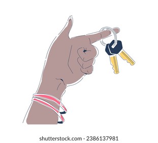 Simple doodle hands concept. Black arm with keys. Real estate and private property. Minimalistic creativity and art. Poster or banner. Cartoon flat vector illustration isolated on white background